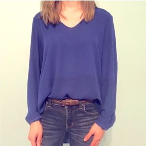Lush Cobalt Blue V-Neck Long Sleeve Blouse